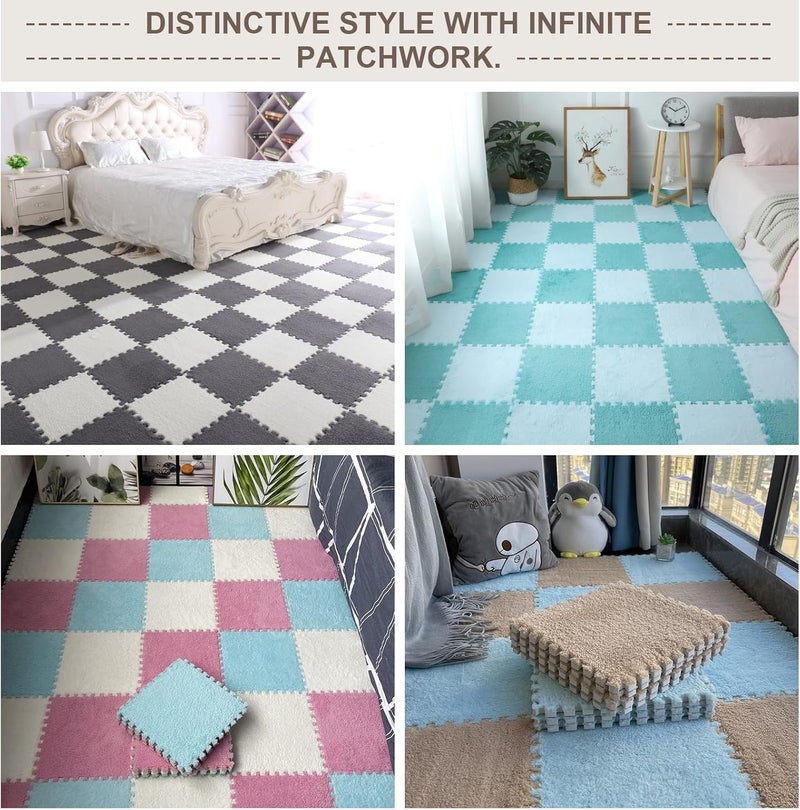 JADERLU 16pcs 0.6" Thickened Interlocking Tile Mats,Fluffy Shaggy Soft EVA Foam Area Rug for Living Room & Bedroom,Non-Slip Protective Floor Carpet Play Mat Kids Baby Dorm Home Decor (11.8ft, White) - Image 5